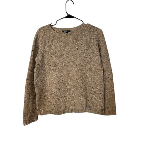 Mango Dark Beige Beaded Long Sleeve Crew Neck Cozy Sweater Women Sz Med - Picture 1 of 7